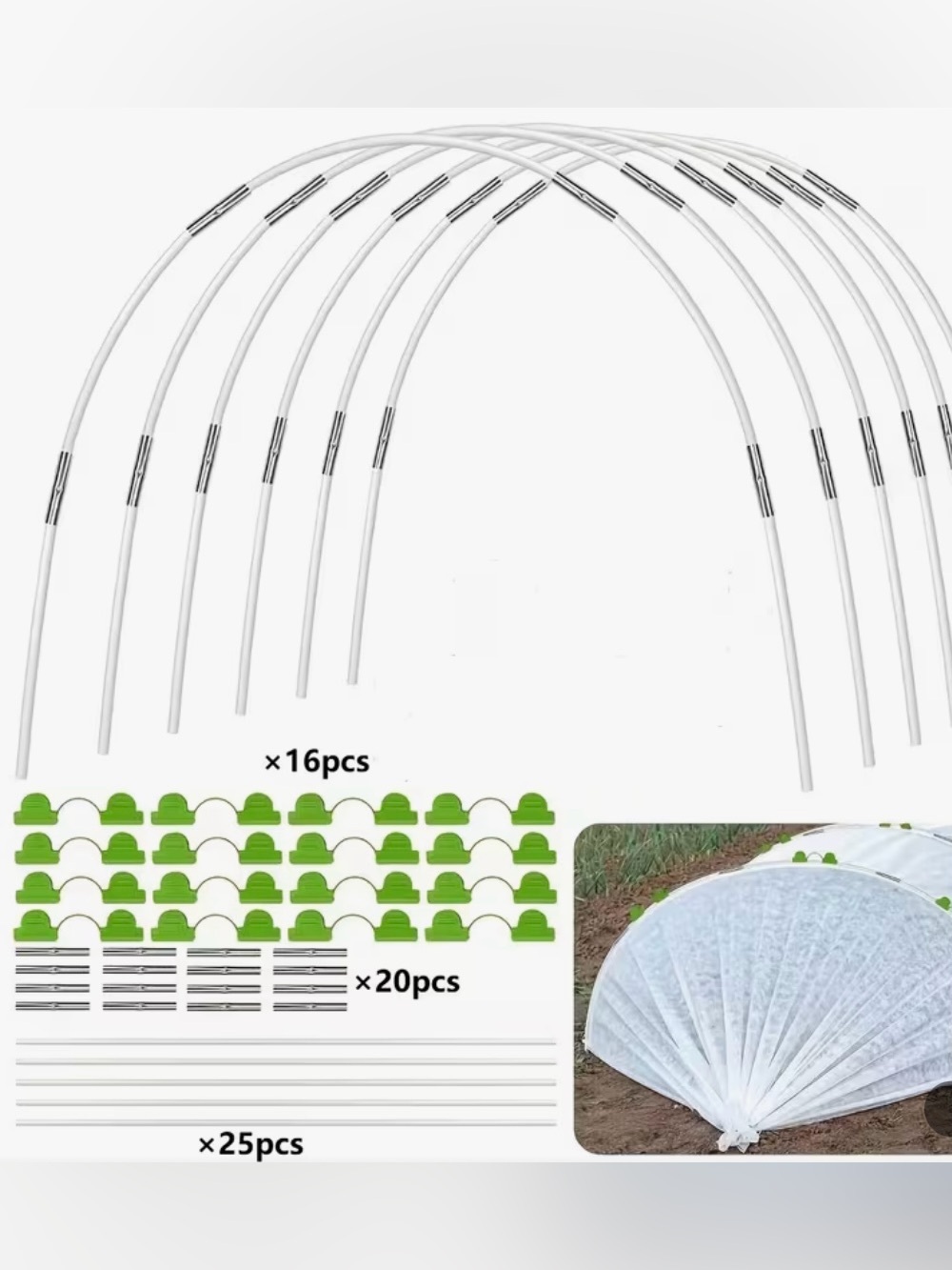61 pc Garden Hoops DIY Greenhouse Tunnel Raised Beds Row Cover Garden Netting
